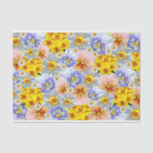 Mixed Colour Pansy Flowers and Daffodils Tissue Paper