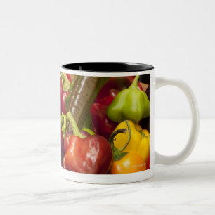 Mixed colours and types of peppers Two-Tone coffee mug