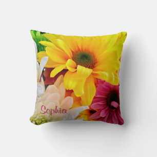 Mixed Daisies Bouquet-Square Throw Pillow