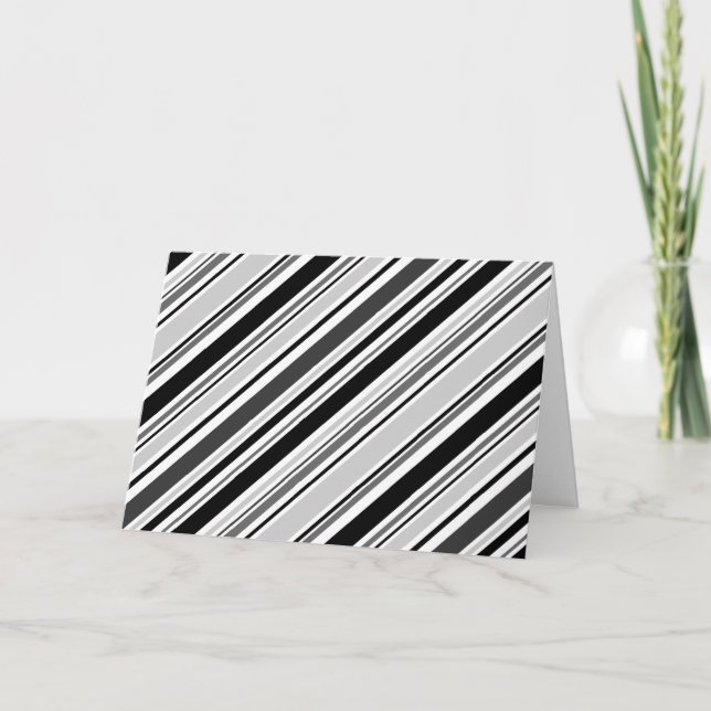 Mixed Diagonal Grey, Black, White Stripes Card (Front)