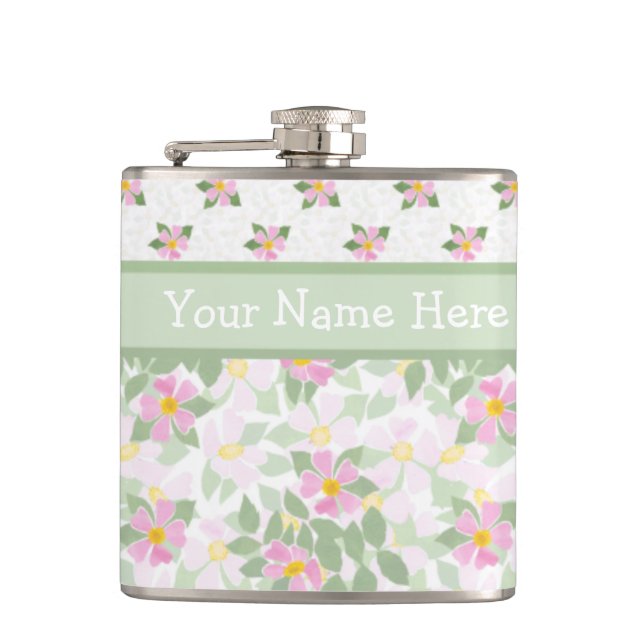 Mixed Dog Rose Florals: Hip Flask to Personalize (Front)