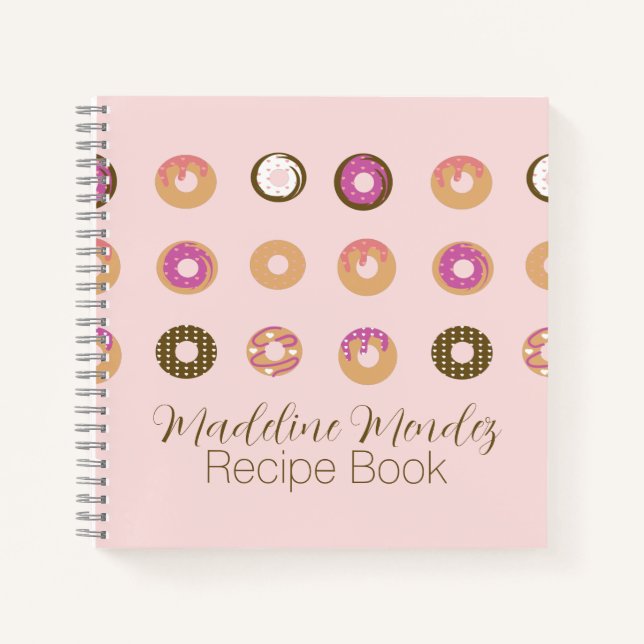 Mixed Doughnuts Pink Food Recipe Notebook (Front)