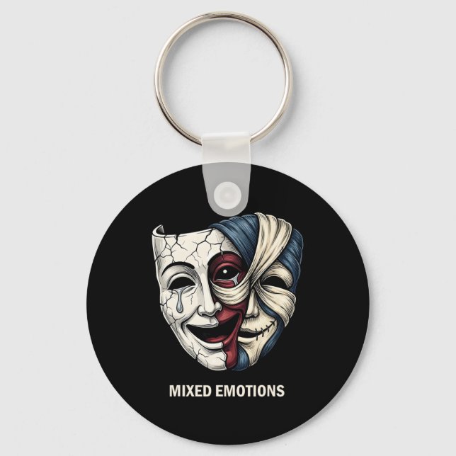 Mixed Emotions Mask Dark Aesthetic Goth Graphic  Keychain (Front)
