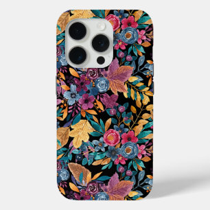 Mixed Fall Floral Leaves Berry Watercolor Pattern iPhone 15 Pro Case