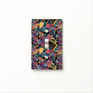 Mixed Fall Floral Leaves Berry Watercolor Pattern Light Switch Cover
