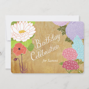 Mixed Floral on Vintage Aged Paper Birthday Invite