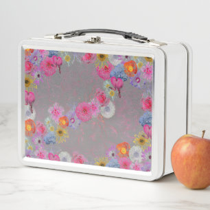 Mixed flowers in modern art metal lunch box
