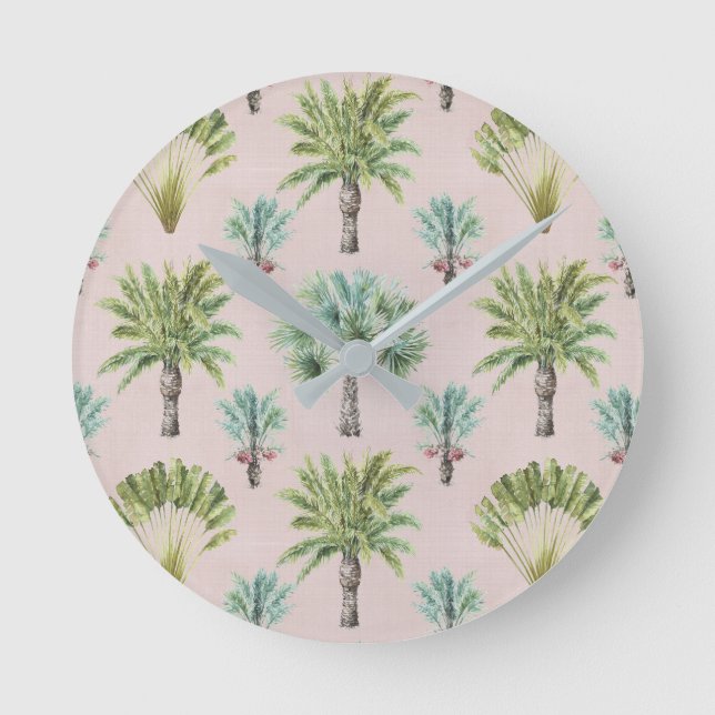 Mixed Green Palm Trees Round Clock (Front)