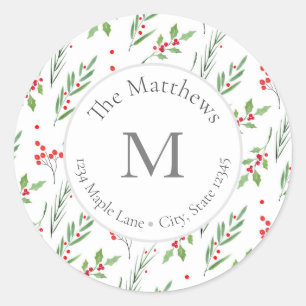 Mixed Holiday Botanical Watercolor Pattern labels