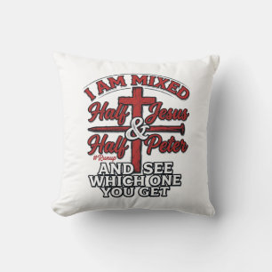 Mixed Jesus and Peter Vintage Christian Humour Throw Pillow