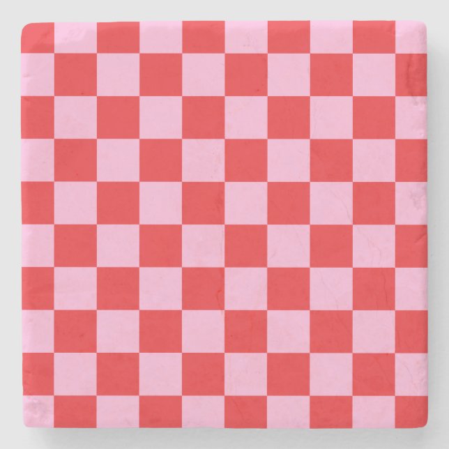 Mixed Light Pink Checkered Stone Coaster (Front)