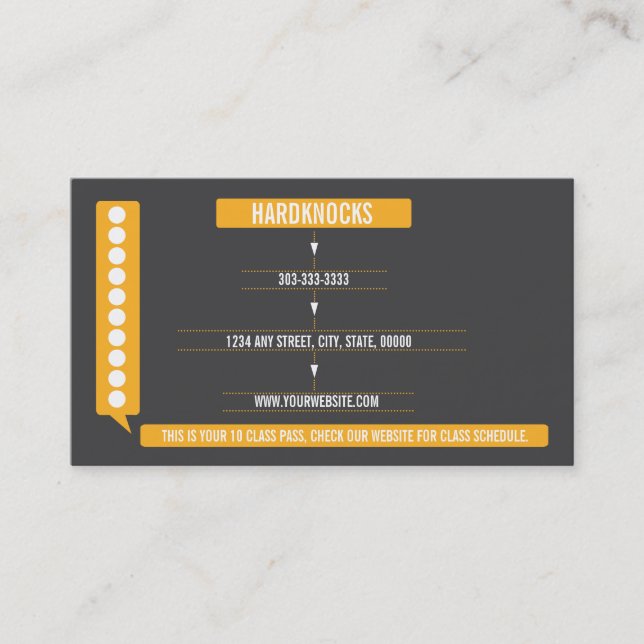 Mixed Martial Art Business Card 10 Class Pass Card (Front)