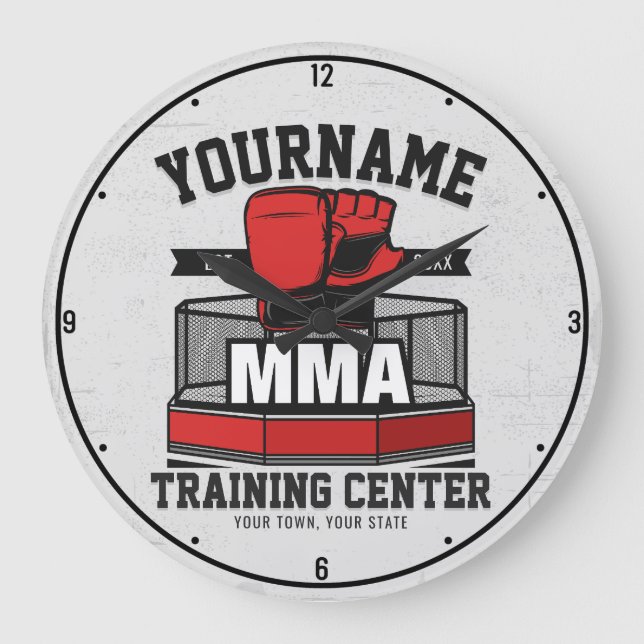 Mixed Martial Arts ADD NAME MMA Fight Training Large Clock (Front)