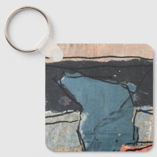 Mixed Media Abstract Grey Grey Blue QR Code Keychain