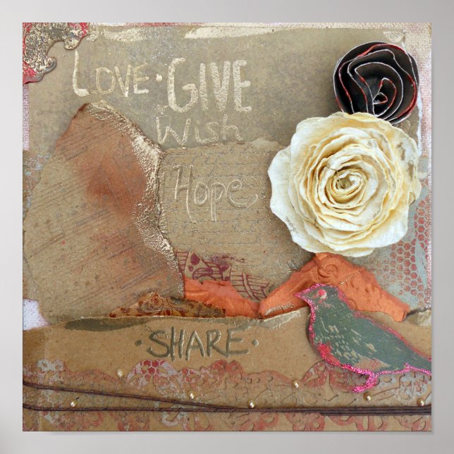 Mixed Media Art Love Give Hope Share Art Print (Front)