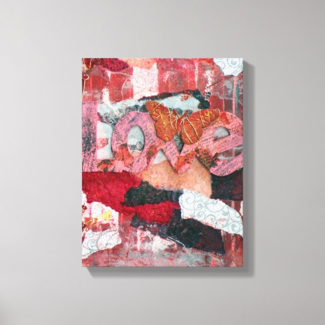 Mixed Media Art Red Love Butterfly  Canvas Print (Front)