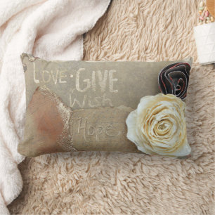 Mixed Media Art Saying Love Give Hope Lumbar Pillow