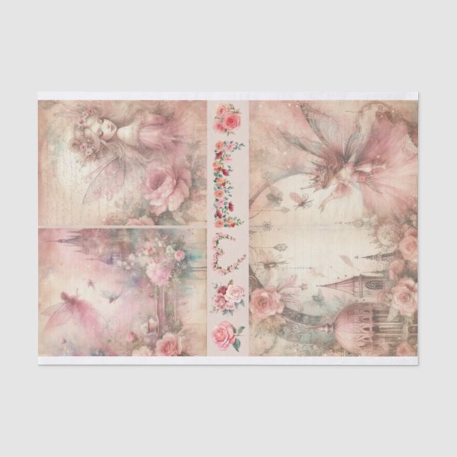 Mixed Media Artist Pink Junk Journal Fairy Collage Tissue Paper (Front)