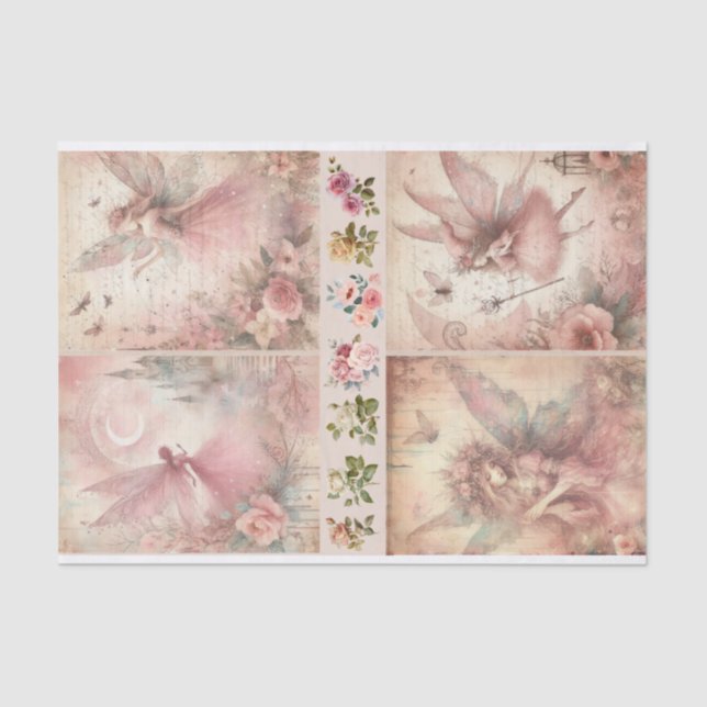 Mixed Media Artist Pink Junk Journal Fairy Collage Tissue Paper (Front)