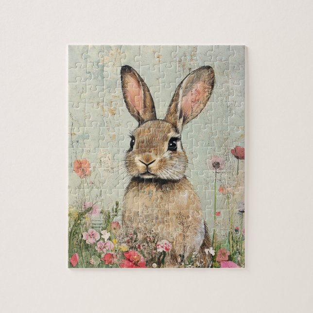 Mixed Media Brown Rabbit Jigsaw Puzzle (Vertical)