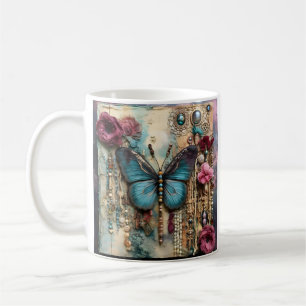 mixed media butterfly collage print coffee mug
