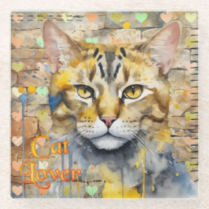 Mixed Media Cat Lover Glass Coaster