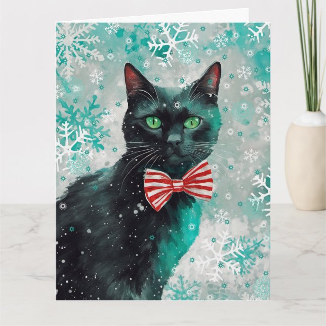 Mixed Media Cat Print Christmas Card AP408A1 (Front)