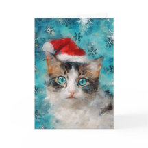 Mixed Media Cat Print Christmas Card AP414A1