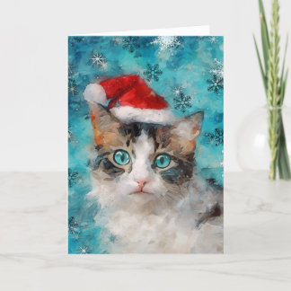 Mixed Media Cat Print Christmas Card AP414A1