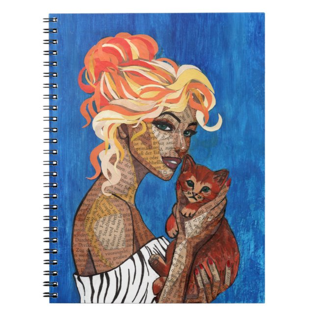 Mixed Media Collage Cat Mom Notebook - Newspaper A (Front)