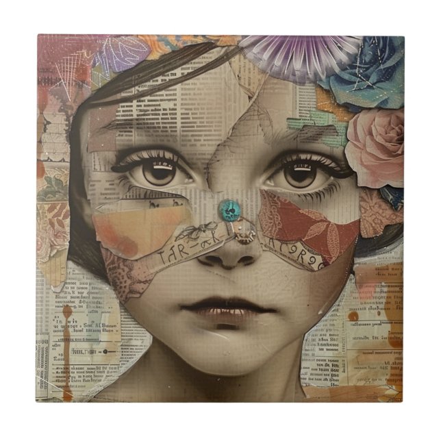 Mixed Media Collage Portrait Art (10) Tile (Front)