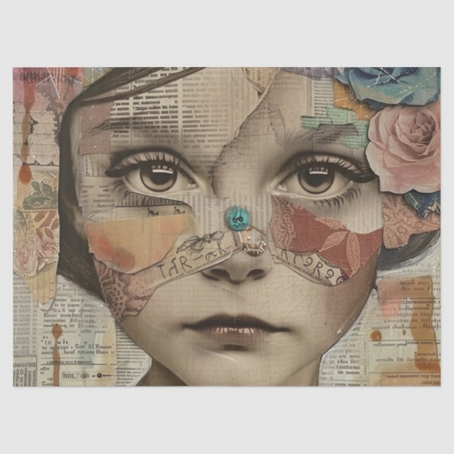 Mixed Media Collage Portrait Art (10) Tissue Paper (Front)
