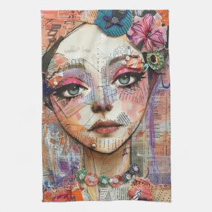 Mixed Media Collage Portrait Art (11) Kitchen Towel