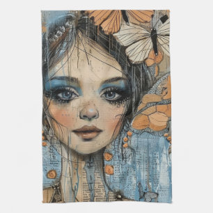Mixed Media Collage Portrait Art (12) Kitchen Towel