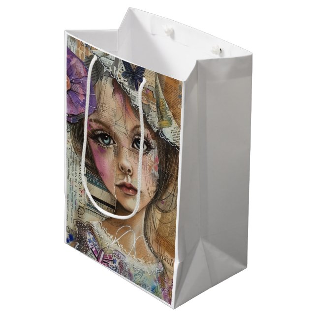 Mixed Media Collage Portrait Art (1) Medium Gift Bag (Front Angled)