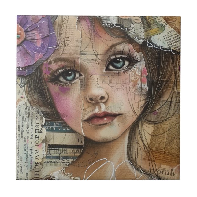 Mixed Media Collage Portrait Art (1) Tile (Front)