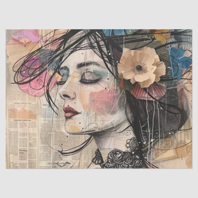 Mixed Media Collage Portrait Art (2) Tissue Paper (Front)