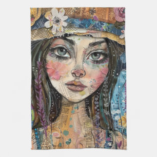 Mixed Media Collage Portrait Art (3) Kitchen Towel