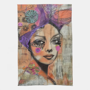 Mixed Media Collage Portrait Art (5) Kitchen Towel
