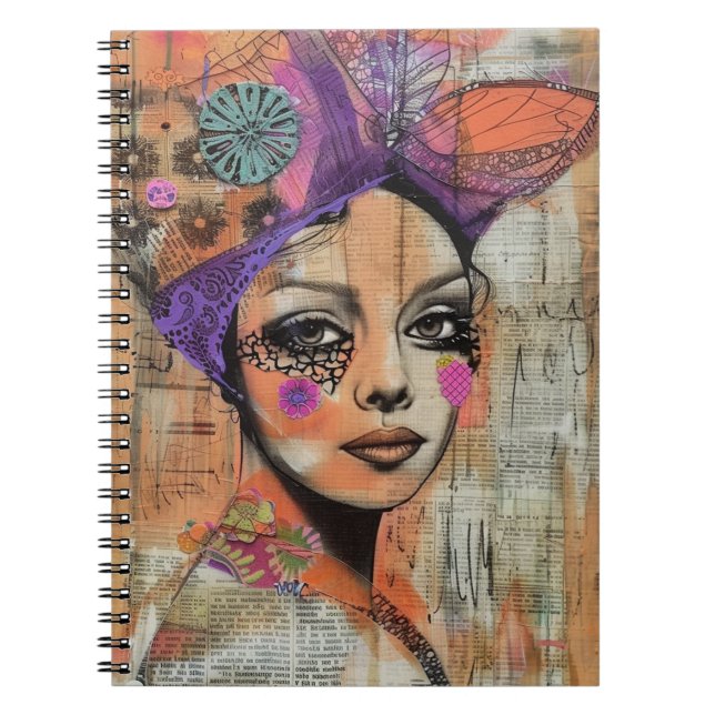 Mixed Media Collage Portrait Art (5) Notebook (Front)