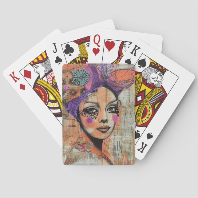Mixed Media Collage Portrait Art (5) Playing Cards (Back)