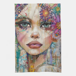 Mixed Media Collage Portrait Art (6) Kitchen Towel