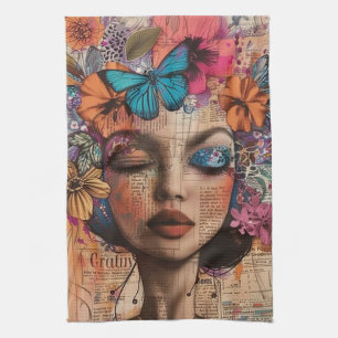 Mixed Media Collage Portrait Art (7) Kitchen Towel