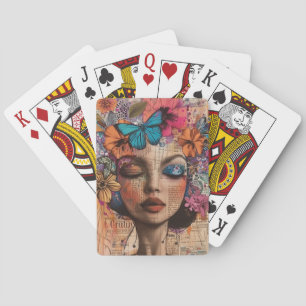 Mixed Media Collage Portrait Art (7) Playing Cards