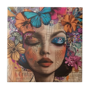 Mixed Media Collage Portrait Art (7) Tile