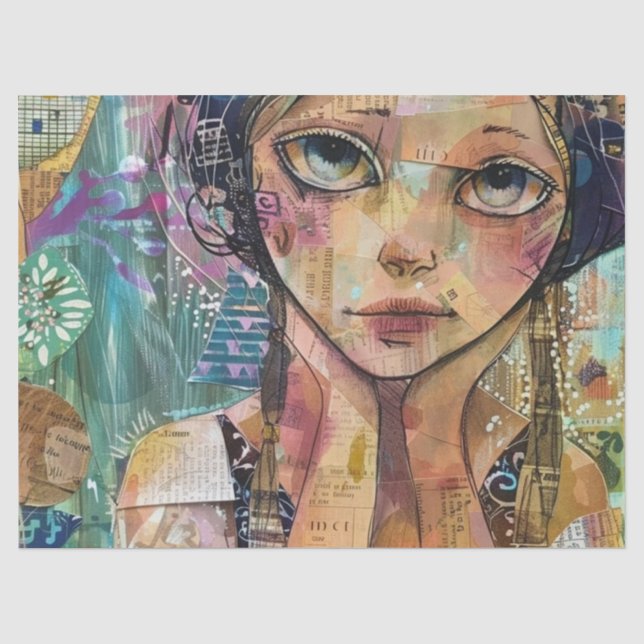 Mixed Media Collage Portrait Art (8) Tissue Paper (Front)