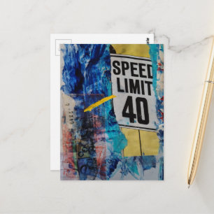 mixed media collage Speed Limit  Postcard