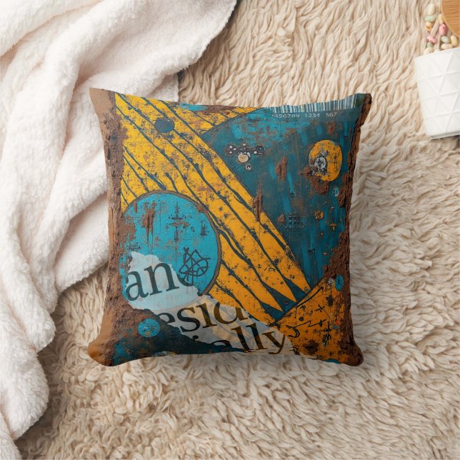 Mixed Media Collage Throw Pillow (Blanket)