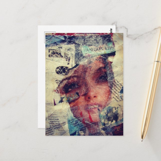 Mixed Media Fashion Tips Abstract Collage Postcard (Front/Back In Situ)