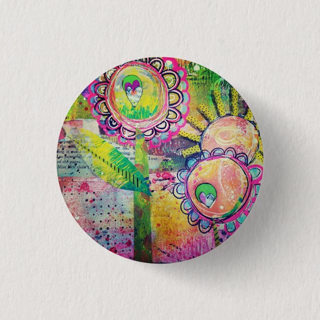 Mixed media garden pin button (Front)